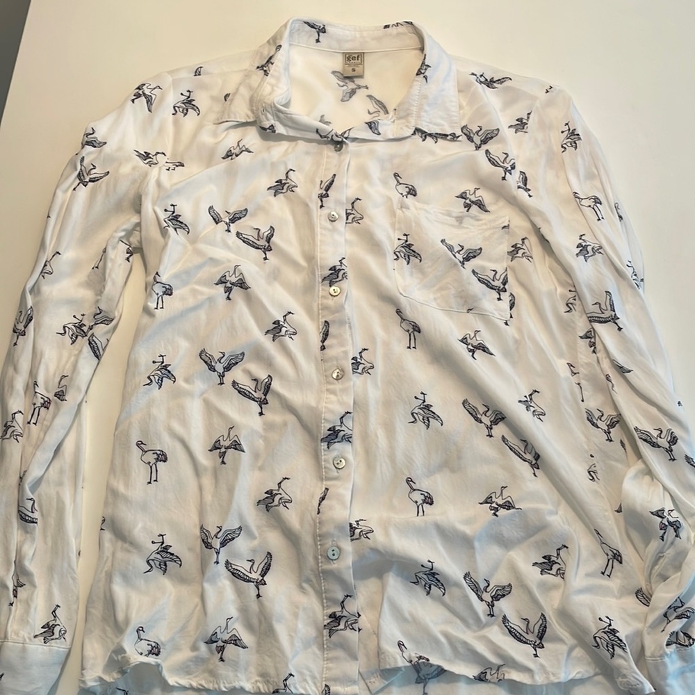 Blue/Pink Crane print Long Sleeves Button Down